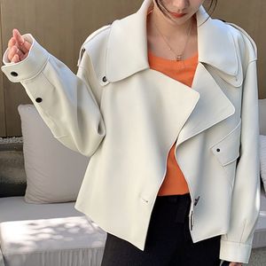 YOLOAgain jaqueta feminina oversized de couro genuíno manga bufante jaqueta de couro real solta 201030