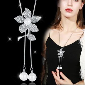 Pendant Necklaces Boho Crystal Flower Necklace For Women Fashion Imitation Pearl & Pendants Chain Collier Femme Wedding Jewelry