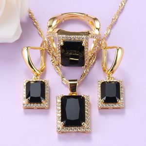 Pendant Necklaces 1111 Sale Selling African YellowGold Color Jewelry Sets For Women Black Cubic Zirocnia Ring With Earrings 230506