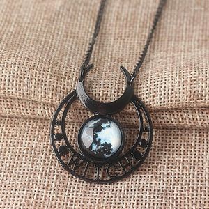 Pendant Necklaces Punk Gothic Demon Witch Black Moon Necklace Triple Goddess For Men And Women Accessories