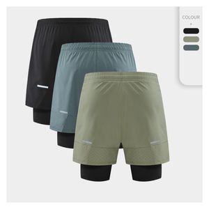 Men's Shorts Lunu Leisure Outdoor Fake Two-piece Sports Shorts Men's Running Training Fitness Quick-drying Pants Anti-light Fashion Shorts 230506