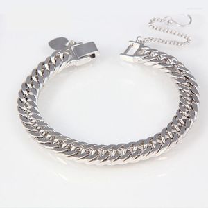 Link Bracelets Thin Solid White Gold Filled Mens Double Curb Chain Length 7.5"