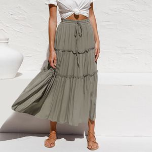 Skirts Happie Queens Women Gothic High Waist Solid Pleated Boho Skirt Summer Bohemian A-line Irregular Maxi Skirts 230508