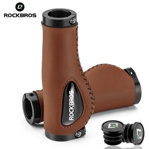 Bike Handlebars Components ROCKBROS Leather Bicycle Grips Liquid Silicone MTB Handle Ergonomics Handlebar Grip Bilateral Lock Non slip Cozy Accessorie 230508