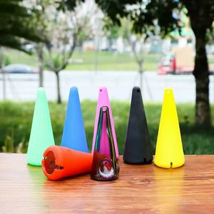 pyramid shape smoking hand pipe portable buckle silicone protect spoon filter dry herb cigarette holder handmade oil rigs glass oil burner pipe bongs