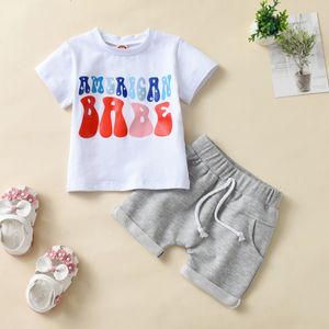 Baby Boy Casual Outfits Fashion Summer Letter Short Sleeve T-Shirt Draw Rope Shorts 2st kläder Set Little Toddler Sports Casual 2st Clothes Suits S2202
