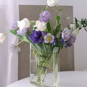 Dekorativa föremål Akrylbok Vase Table Flower Vase Transparent Hydroponic Flower Bottle Bag Wedding Decoration Table Centerpieces Vases 230506