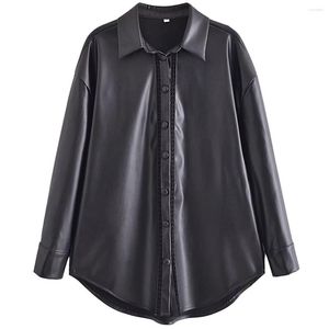 Kvinnors blusar visvade blus kvinnor England Casual Fashion Lace Strang Black Leather Shirt