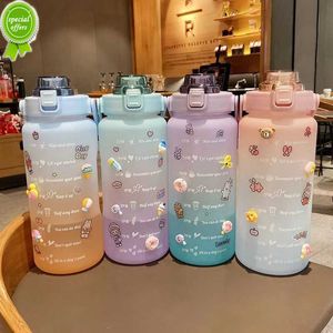 2l Water Bottle Student Drink Bottle with Straw Large Capacity Fitness Jugs Time Marker Sports Plastic Cups