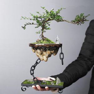 Pflanztöpfe Sukkulenten-Pflanztopf Kette Aufhängung Kreis quadratische Basis hängender Blumentopf wiederverwendbarer korrosionsbeständiger Bonsai-Pflanztopf 230508