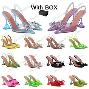 with box fashion Amina Muaddi Sandals Heel Women Lupita Metallic Mules PVC Top Strap Famous Ladies Designer Clear Summer Crystal Transparent Wine Cup Heels Ladies