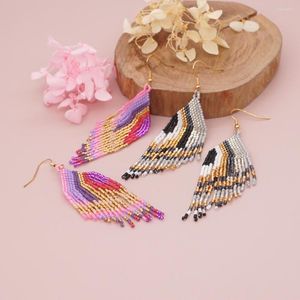 Dangle Küpeler GO2Boho Büyük Pembe Püskül Küpe Moda Bildirimi Miyuki Tohum Kadınlar İçin Boncuklu Hediye Takı