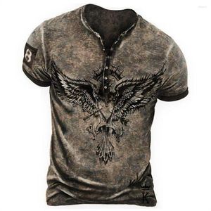 T-shirt da uomo T-shirt manica corta stile punk T-shirt vintage con bottoni scollo a V Camicia Henley oversize Modello di moda Stampa Top Tee Streetwear