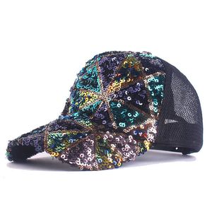 Snapbacks Best Selling 2021 Sequins Baseball Cap for Women Fashion Snapback Mesh Summer Sun Hat Bone Adjustable Leisure Casual Hip Hop Hat G230508