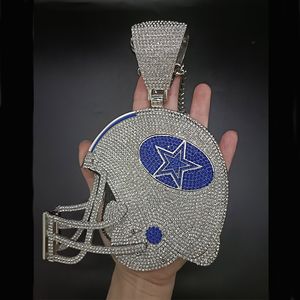 Customized Rugby Helmet Large 8inch Black Rhinestone Football Pendant Necklace Men Boy Children Gift Necklaces Sporty Style Association Jewelry