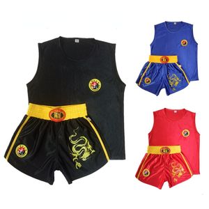 Gymkläder unisex boxning enhetlig sanda kostym Kongfu Uniform Wushu Clothing Martial Arts Performance Costume For Children Adult 230506