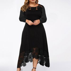 زائد الفساتين الحجم الحجم النساء Vestidos الخريف غير الرسمي طويل الأكمام الطويلة غير النظامية Lace Hem Boho Beach Party الرسمية Maxi 5xl 230506