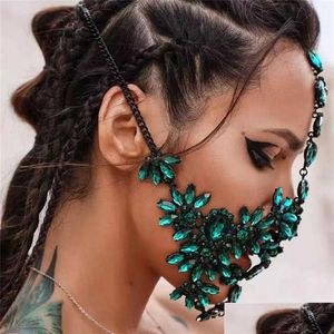 Máscaras de festa Bling Rhinestone Designer Green para Moda Face Mulheres Jóias de Luxo Halloween Crystal Decor Carnival Maskerade Mask Q DHH0s