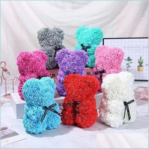 Favor de festas 23cm Rose Bears Flores de espuma de plástico urso romântico Teddy Rosebear Decoração do dia dos namorados Presente para namorada Drop Deli DHVSX