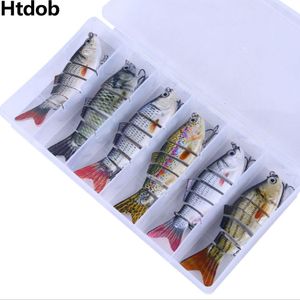 Betar lockar 6 stycken set fiskesats med lådor multisegment fogade hårda bete wobblers swimbait crankbait simma bas för gädda sjunkande 230508