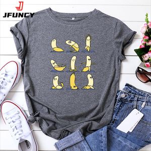 Kadın T-Shirt Jfuncy T Shirt Kadınlar Yaz Pamuk T-Shirt Komik Muz Baskılı Kısa Kollu Kadın Tee Üstleri Büyük Boy Kadın Tshirt 230508