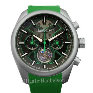 Sport Mens watch Green Flywheel Luminous Quartz battery movement chronograph Leather strap Wristwatch 44MM