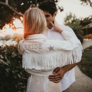 Men s Jackets Denim With Stars White Fringe Pearl Personalized Bride Custom Mrs Jean Wifey Wedding Coats Tops 230508