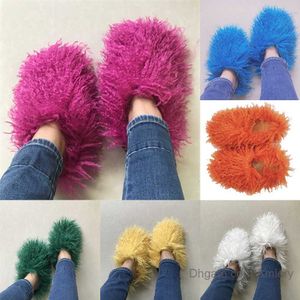 Retail Women Shoes New Style Beach Slippers Imitation Wool Warm Women's Cotton Slipper Snow Boots Fur Designer Slips Female Mongolian fur slid