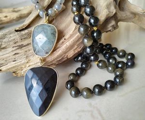 Pendant Necklaces Labradorite Necklace Obsidian Beads