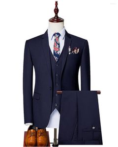 Męskie garnitury klasyczne trzy sztuki zestaw Slim Blue Wedding Groom Wear Men Suit Black Gentlemen Custom (Blazer Pants Vest Tie)