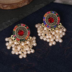 Kolczyki Dangle Retro Bollywood Kundan Jhumka Jhumki Drop for Women Boho Pearls Tassel wiszący kolczyka Afgańska biżuteria modowa