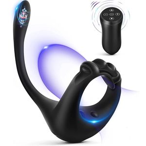 Vibratorer Prostata Massage Testis Vibrator Anal Butt Plug -fördröjning Ejaculate Cock Penis Ring Cocking Remote Control Sex Toy for Men Sextoy 230508