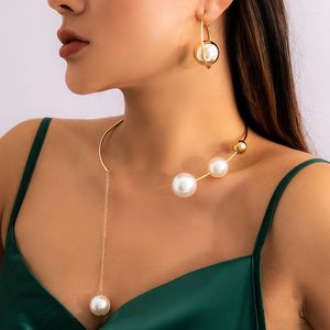 Pendant Necklaces Korean Fashion Geometric Round Bead Opening Adjustable Metal Collar Cold Wind Imitation Pearl Necklace For Women Jewelry
