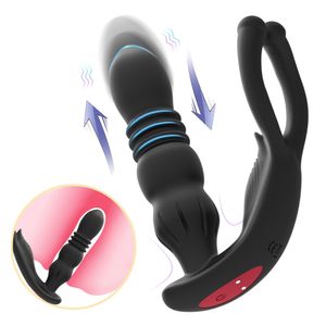 Vibrators Silicone Anal Vibrator Thrusting Prostate Stimulator Massager Delay Ejaculation Lock Ring Anal Butt Plug Sex Toys Dildos for Men 230508