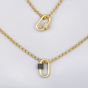 Подвесные ожерелья Flola Геометрическое ожерелье с овальным замком для женщин хрустальный золото, покрытый цепной застежкой, карабинер панк -ювелирные изделия Nker62