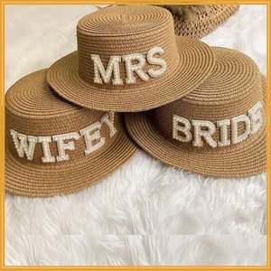Szerokie brzegowe czapki Mrs Foppy Beach Custom Hat Bride to być prezent żona ślub ślubna ślubna