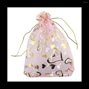 Gift Wrap 200Pcs 9X12cm Heart Pink Organza Bags Jewelry Pouch Drawstring Pouches Wedding Favors Candy