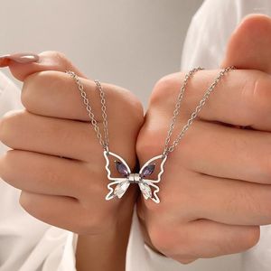 Anhänger Halsketten 2 Teile/los Mode Silber Farbe Paar Halskette Magnetische Kristall Schmetterling Für Frauen Männer Choker Schmuck E697