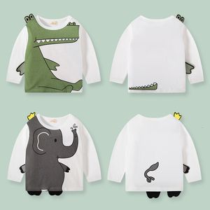 T-shirty 27Kids Boys Children's T-shirts Autumn Cartoon Elephant Wzory dla dzieci koszule swobodne załoga na długi rękaw ubrania dla niemowląt 230508