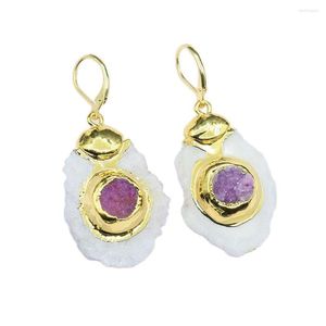 Brincos de bronzeado Jóias Guaiiguai Quartzes brancos naturais Drruzy Cluster Purple Crystal Gold Gold Lady Lady Gifts Gifts