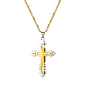 Mens Fashion Cross Pendant Stainless Steel Necklace in Men's Necklaces by Ursteel Rolo Chain 3mm 24inch Silver Gold Black n2208