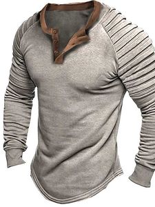 Koszula Rukas Henry Koszula z długim rękawem lniane liniowe plisowane plisowane henry na zewnątrz wakacje w plisowane rękawie