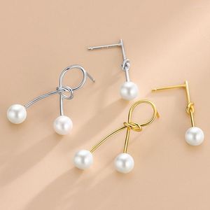 Studörhängen WPB S925 Sterling Silver Asymmetric Knot Pearl Women K Gold Plated Luxury Jewelry Gifts Party Prom