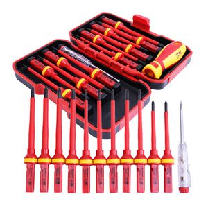 Skruvmejslar Isolerade skruvmejslar Ställ in elektrisk skruvmejsel med testaren Pen Torx Phillips Skruvdrivrutin Bit Electrician Repair Hand Tool Kit 230508