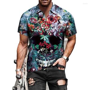 Men's Casual Shirts Men's Shirt Loose Top 5xl 3d Skull Print Y2K Clothes 2023 Fashion Men Women Breathable Summer Short Sleeve Cardigan