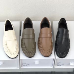 The Row Soft Loafers Real Genuine Leather Artisanally-crafted Row Loafer Paneled Matte Calfskin Leather Natural Pleating Effect Hand-painted Leather Sole Rare