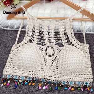 Camisoles Tanks Women Shells Tassel Sexy Bikinis Knitted Crochet Swimsuit Swimwear Brazilian Summer Solid Bathing Suit Beachwear 230508