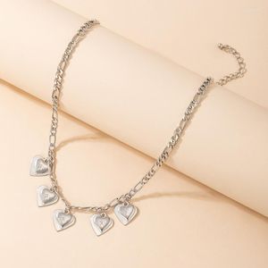 Pendant Necklaces Simple Creative Love Heart Star Carved Necklace Women Fashion Silver Color Single Layer Clavicle Chain Jewelry