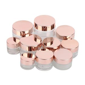 Simple Frosted Glass Jars Cream Bottles Cosmetic Containers with Rose Gold Cap 5g 10g 15g 20g 30g 50g 100g Lotion Lip Balm Packing Bottle