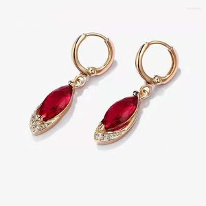 Dangle Küpeler Gerçek 14K Gül Altın Originli Ruby Damla Küpe Kadınlar için AROS MUJER OREJA Natural Gemstone Orecchini Bizuteria